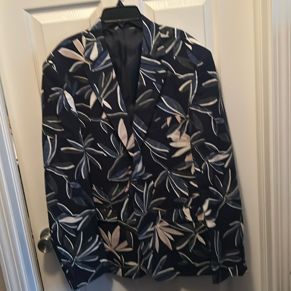 Stacy Adams Men’s Blue Green Floral Tropical Hawaiian Blazer Coat size 42L